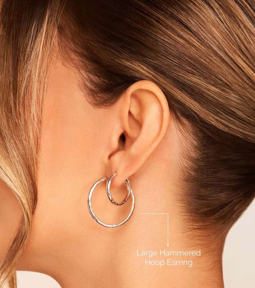 Large Hammered Hoop Earring (Silver)