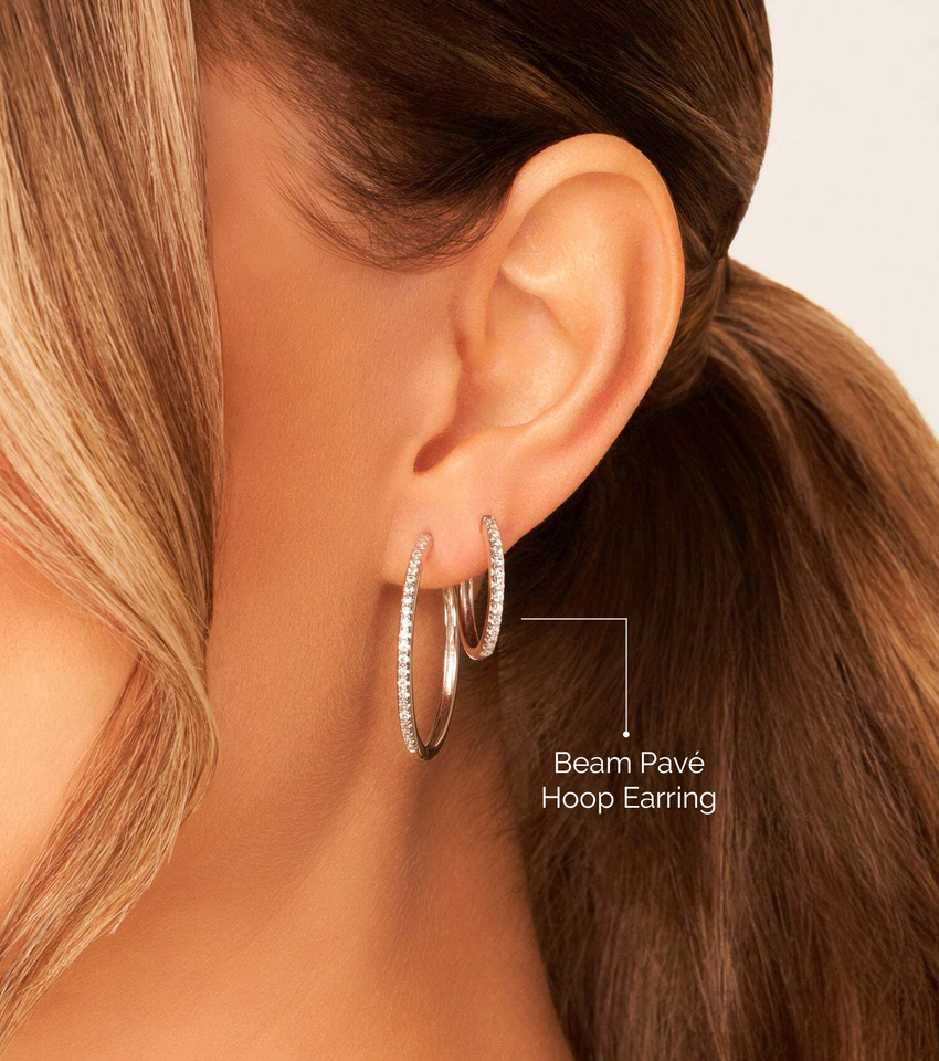 Beam Pavé Hoop Earring (Silver)