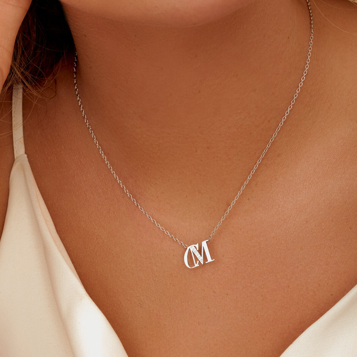 Double Initial Crystal Necklace (Silver)