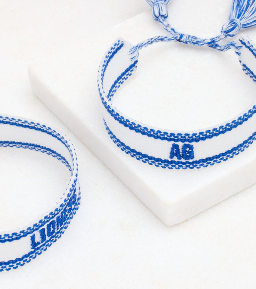 WhiteBlue Embroidered Name Bracelet Bundle