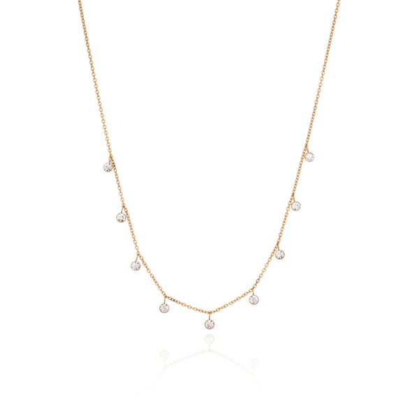 Clear crystal drop necklace, box chain charm necklace gold tone - Ruby Lane