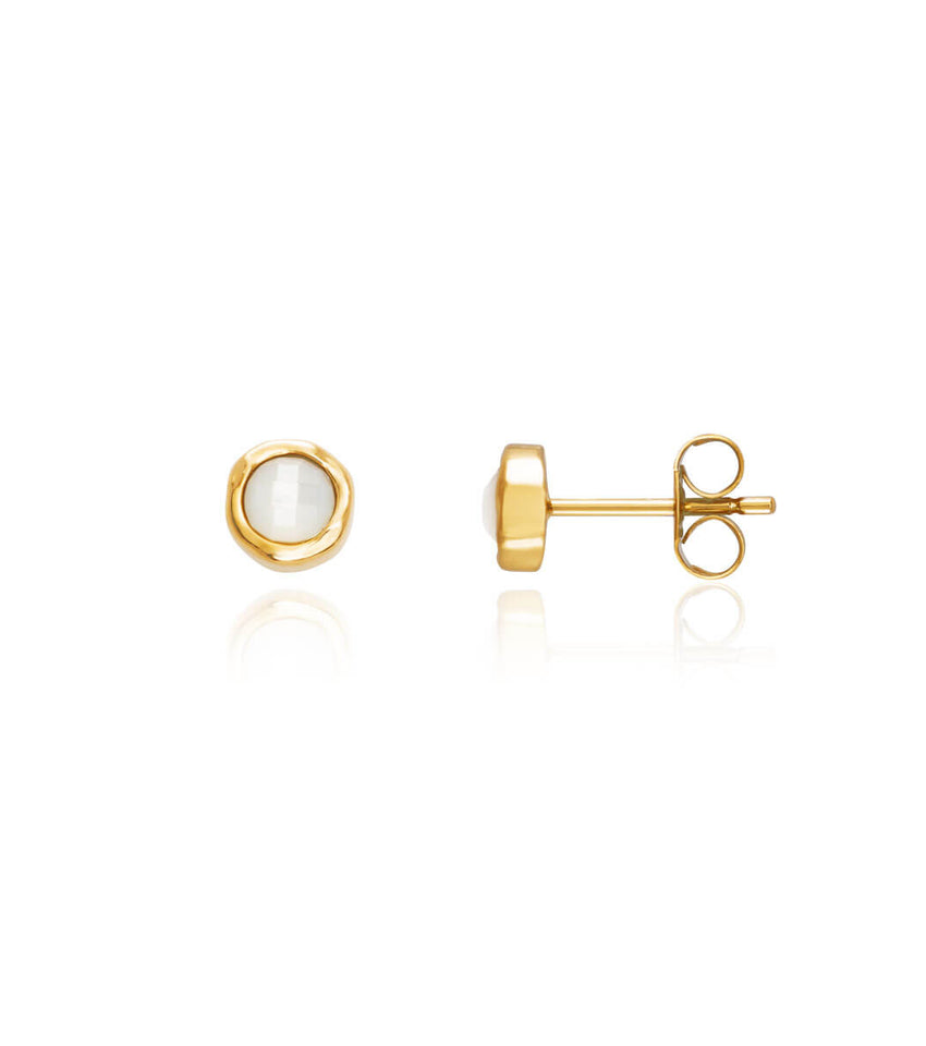 Mini White Quartz Stud Earrings (Gold)